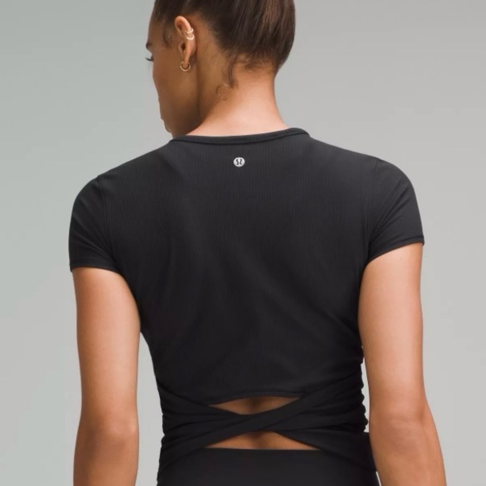 lululemon athletica Black Short Sleeve Top with Crisscross Back